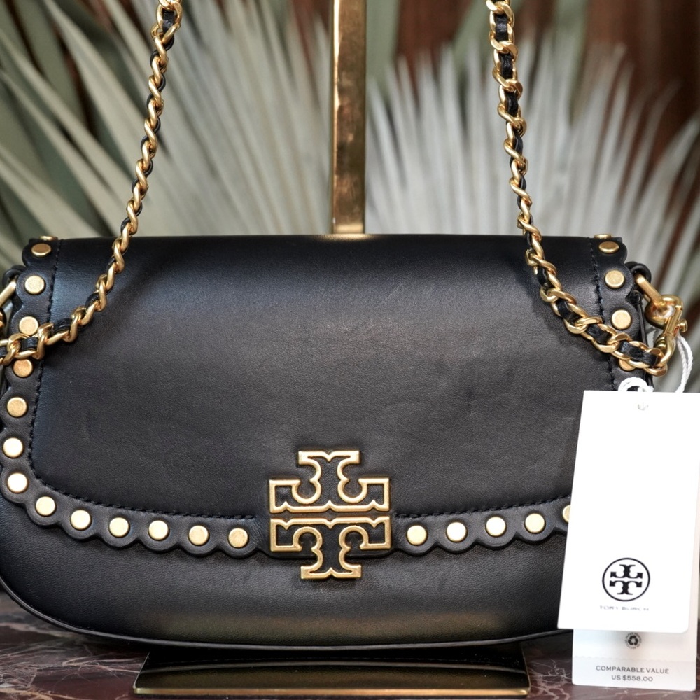 Tory Burch Britten Black With Gold Hardware Studded Convertible Crossbody
